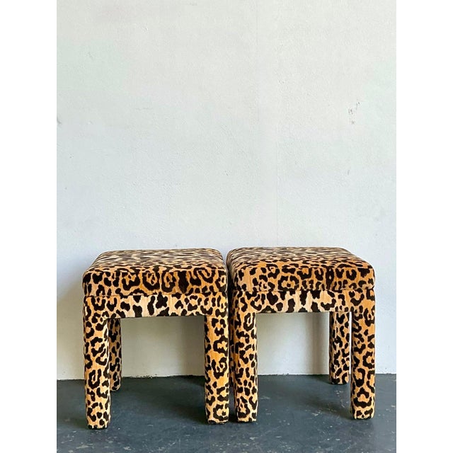 Amber Vintage Leopard Velvet Upholstered Stools - Set of 2 For Sale - Image 8 of 17