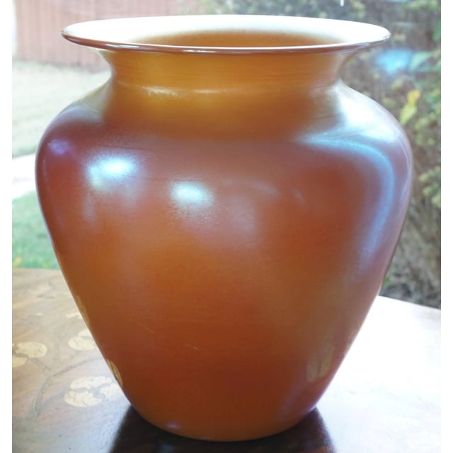 Art Nouveau Durand Irredescent Art Deco Orange and Gold Glass Vase For Sale - Image 3 of 6
