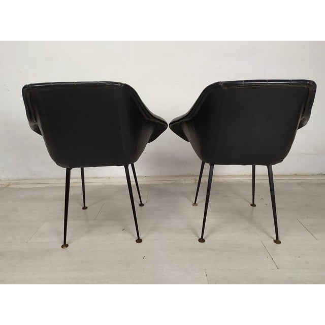 Set of Vintage Black Skai Armchairs, 1960s For Sale - Image 3 of 18
