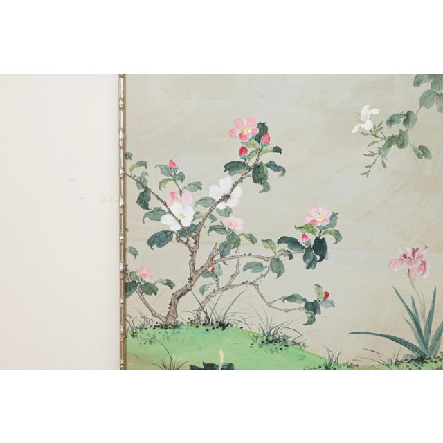 Hand Painted Gracie Wallpaper Panel in Silvered Bamboo Frame For Sale In Houston - Image 6 of 7