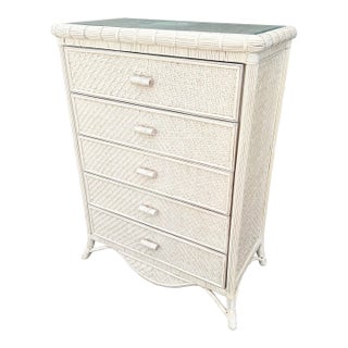 Vintage Boho Chic Wicker Highboy Dresser For Sale