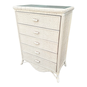 Vintage Boho Chic Wicker Highboy Dresser