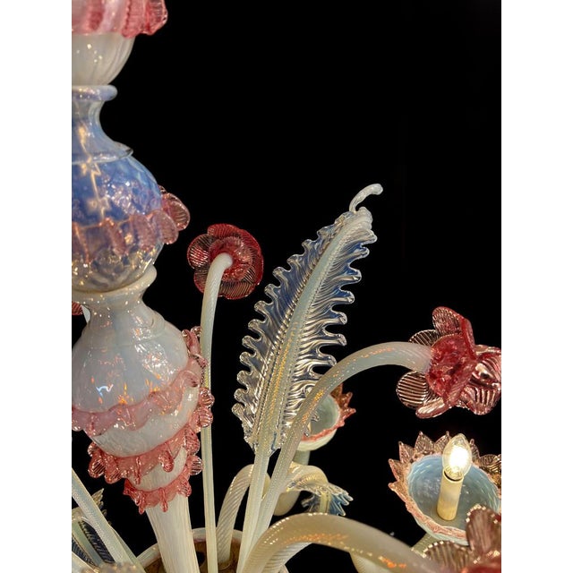 Blue Vintage Venetian Light Blue and Pink Chandelier, 1950s For Sale - Image 8 of 18
