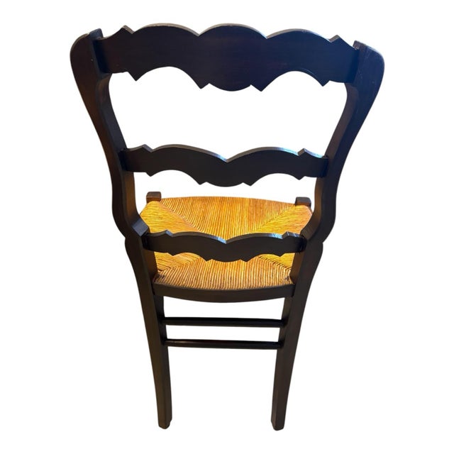 French Country Vintage French Country Carved Walnut-Tone Rush Seat Dining Chairs – Set of 6 For Sale - Image 3 of 11