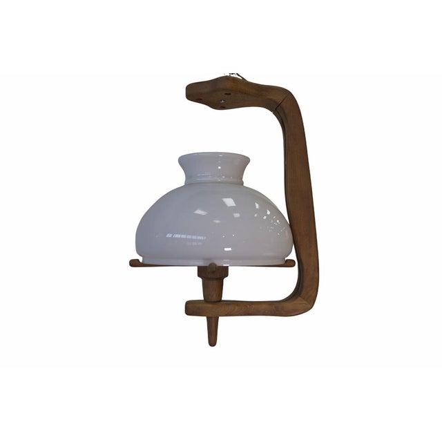 Opaline and Oak Pendant Light by Guillerme & Chambron, 1950s For Sale - Image 6 of 7