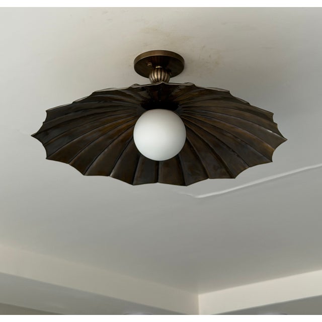 Black Antique Brass Semi Flush Mount Light Fixture, Handmade Unique Design Ceiling Light For Sale - Image 10 of 13