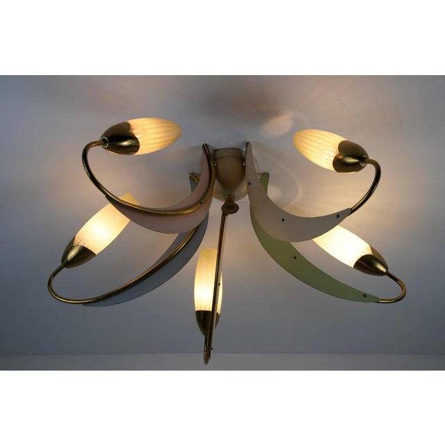 Metal Mid-Century Brass and Glass 5-Arm Sputnik Chandelier, Germany, 1960s For Sale - Image 7 of 12