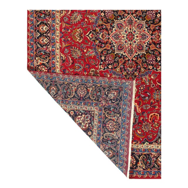 Traditional Red Semi Vintage Persian Mashad 9'7'' X 12'7'' For Sale - Image 3 of 5