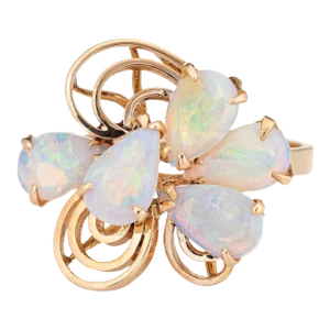 Vintage Opal Ring 14k Yellow Gold Mosaic Cocktail Fine Estate Jewellery size 6.5