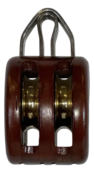 Double Sheave Varnished Wood Nautical Pulley Block