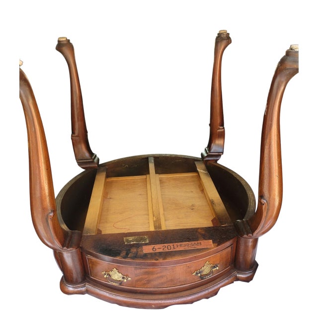 Chocolate Exquisite Vintage Hekman Furniture Accent Tables With Rich Burled Wood, Elegant French Cabriole Legs & Scalloped Edges For Sale - Image 8 of 12