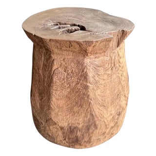 1970s Aged Javanese Teak Wood Side Table – Sculptural Organic Pedestal For Sale