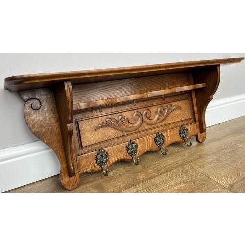 Vintage French Wall Coat Rack in Oak For Sale - Image 4 of 13