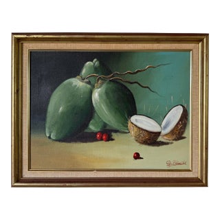 1980’s Vintage G. H. Grande Coconut - Still Life Oil Painting on Canvas, Framed For Sale