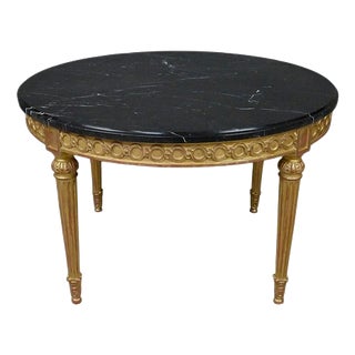 Mid-Century Louis XVI Style Marble and Giltwood Coffee Table For Sale