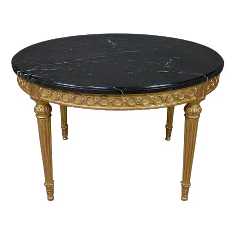 Mid-Century Louis XVI Style Marble and Giltwood Coffee Table For Sale