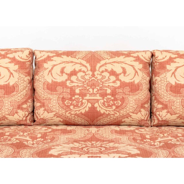 Pink and White Linen Upholstered Three-Seat Sofa For Sale - Image 4 of 9