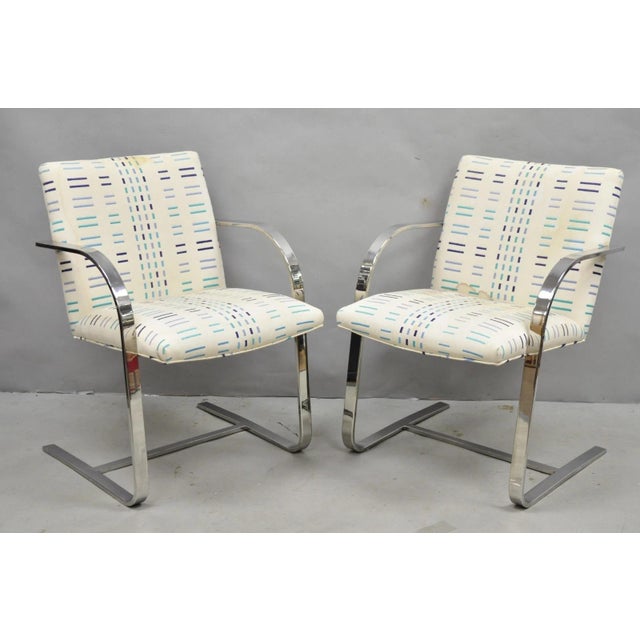 Vintage Mid Century Modern Brno Style Chrome Cantilever Arm Chairs after Milo Baughman (B) - a Pair. Item features heavy...