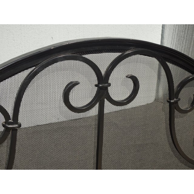 Black Vintage French Country Spanish Style Heavy Three Panel Black Fireplace Screen For Sale - Image 8 of 12