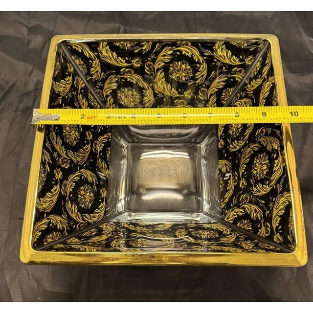 Black Murano Art Glass Bowl Black Gold Floral Baroque Art Nouveau Decotech Italy VTG For Sale - Image 8 of 10