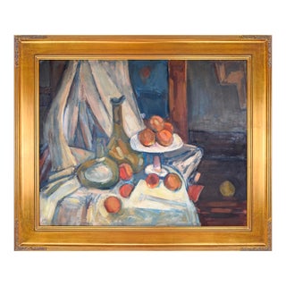 Large Vintage Mid Century Modernist Post Impressionist Still Life Oil Painting For Sale