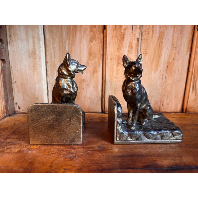 Traditional Solid Brass German Shepherd Dog Bookends For Sale - Image 3 of 6