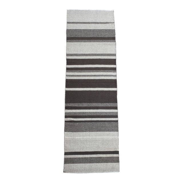 1970s Vintage Handmade Wool Cotton Beige Runner Rug For Sale