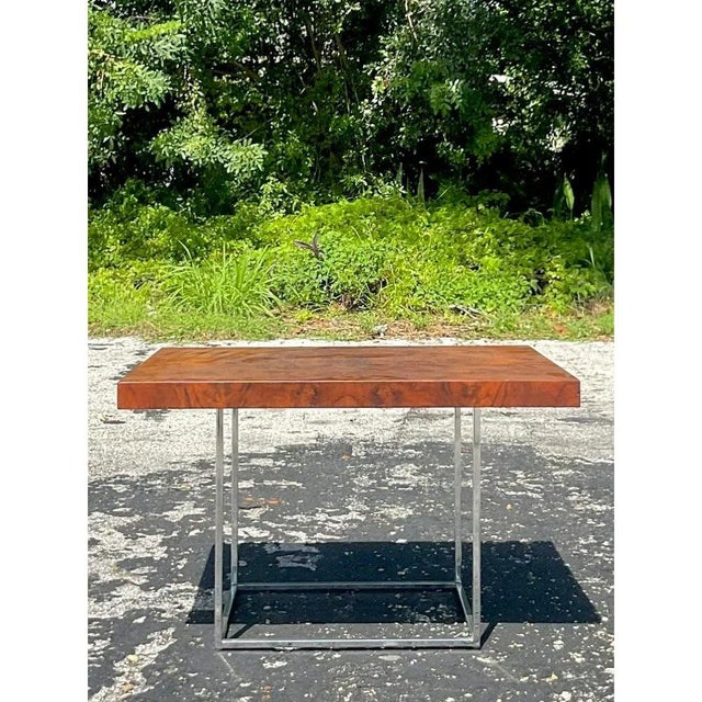 Wood 1970s Vintage Boho Burl Wood and Chrome Coffee Table After Milo Baughman For Sale - Image 7 of 9