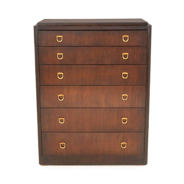 Ralph Lauren Mahogany Chest of Drawers, the six drawers with brass and leather horse bit style pulls, marked "Polo Ralph...