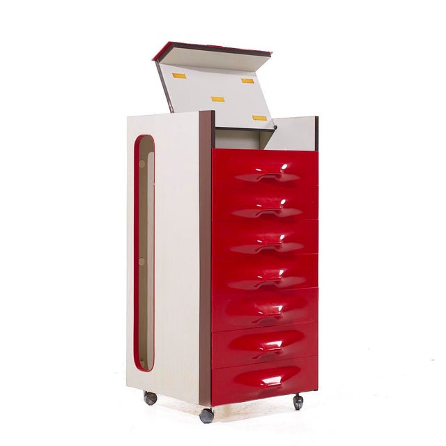Raymond Loewy for Doubinsky Frères Df 2000 Mid Century Red Fiberglass Valet Cabinet For Sale - Image 9 of 12