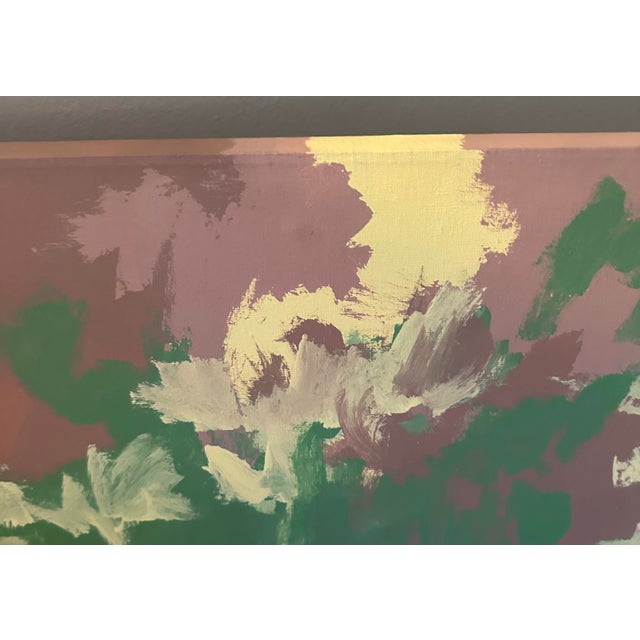 Late 20th Century Late 20th Century Extra Large Green, Yellow, and Mauve Abstract Painting on Canvas #2 For Sale - Image 5 of 8