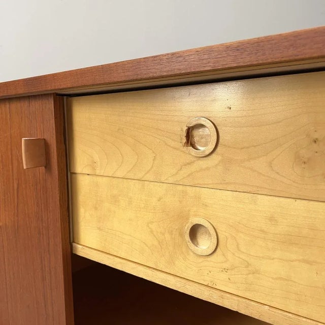 Brown Minimalist Teak Sideboard with Leather Handles by Helmut Magg, Germany, 1960s For Sale - Image 8 of 13