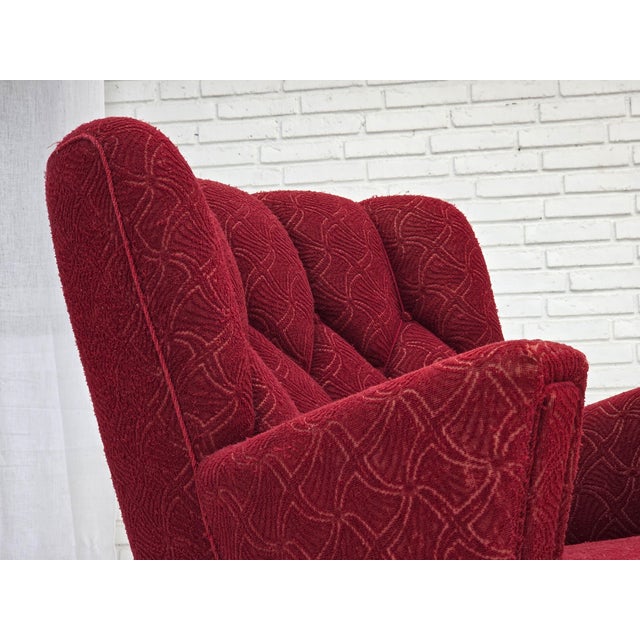 Danish Armchair in Red Furniture Fabric, 1960s For Sale - Image 12 of 18