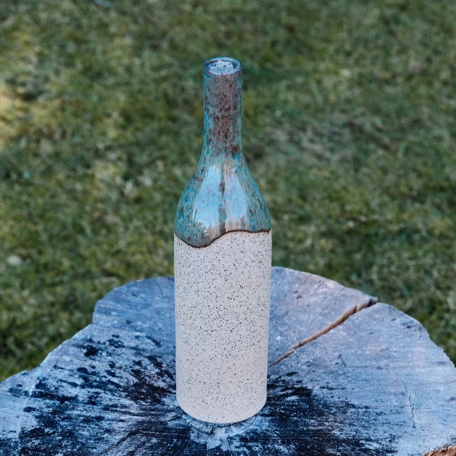 Contemporary Decorative Speckled Stoneware Bottle Vase (Medium) For Sale - Image 3 of 4