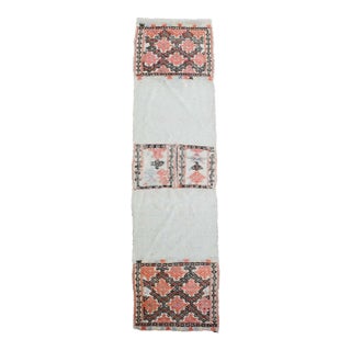 1970s Vintage Handmade Wool Cotton White Runner Rug For Sale
