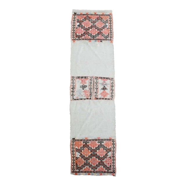 1970s Vintage Handmade Wool Cotton White Runner Rug For Sale