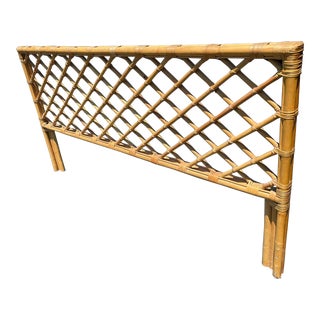 1970s Brown Jordan Natural Lattice Rattan King Headboard Boho Tropical For Sale