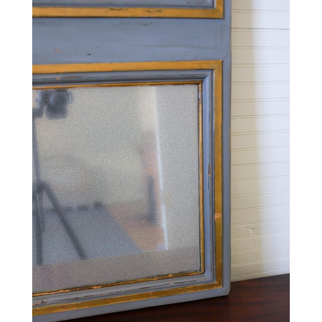 Antique Trumeau Style Gray Painted Wall Mirror With Gold Leaf For Sale - Image 9 of 12