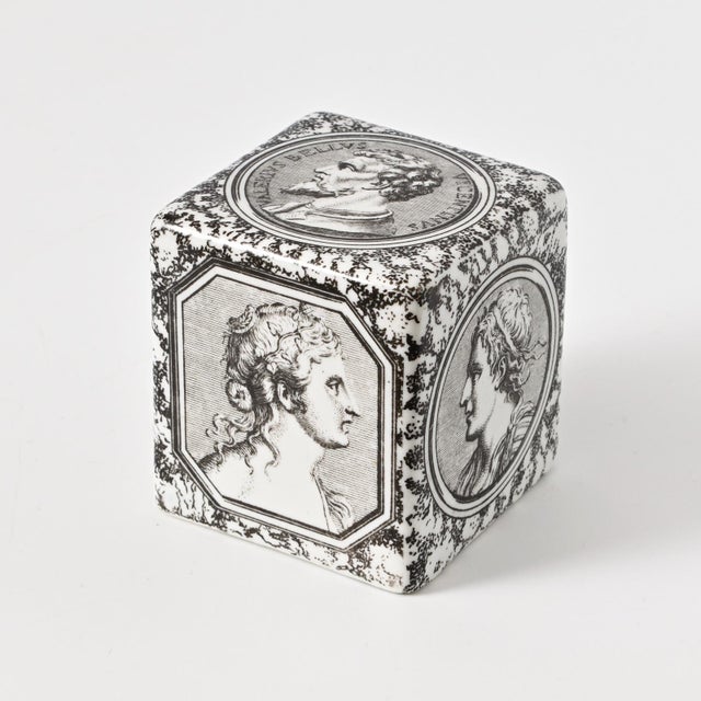 Porcelain Cube Cammei Paperweight by Piero Fornasetti, 1960s, in Flawless conditions. Designed 1950 to 1959 This piece has...