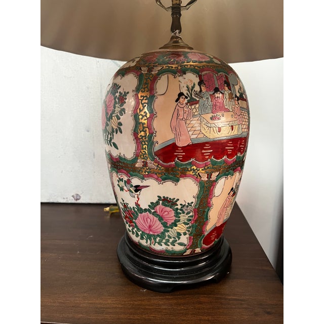 Wood Vintage Chinoiserie Famille Rose Porcelain Lamps- a Pair For Sale - Image 7 of 12