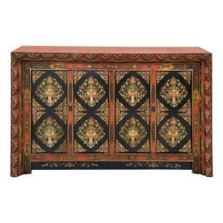 Tibetan Style Jewel Treasure Bowl Graphic Credenza Storage Cabinet For Sale