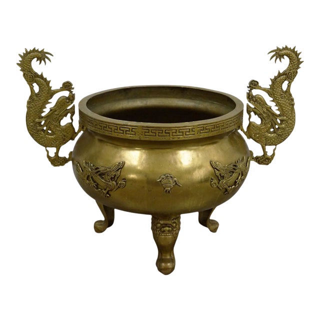 Antique Chinese Bronze Dragon Temple Incense Burner For Sale