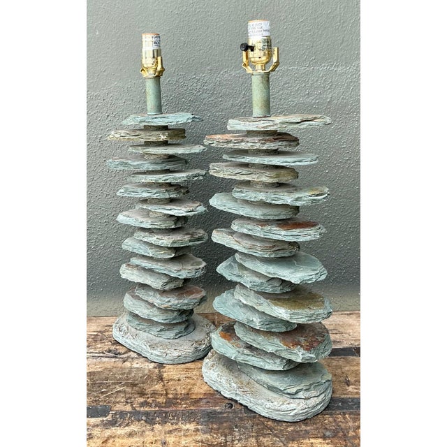 Vintage Stacked Stone Table Lamps - Pair For Sale - Image 13 of 15