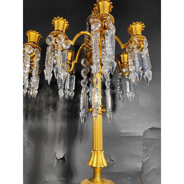 19th Century Bronze and Crystal Candelabra: Gilded Elegance and Wheel-Cut Crysta, 1880s For Sale - Image 10 of 17