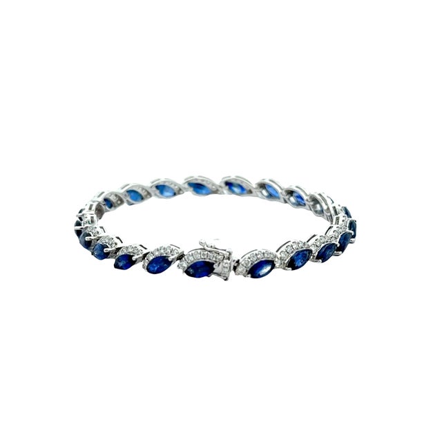 Early 21st Century Blue Sapphire Diamond 18k White Gold Bracelet For Sale - Image 5 of 6