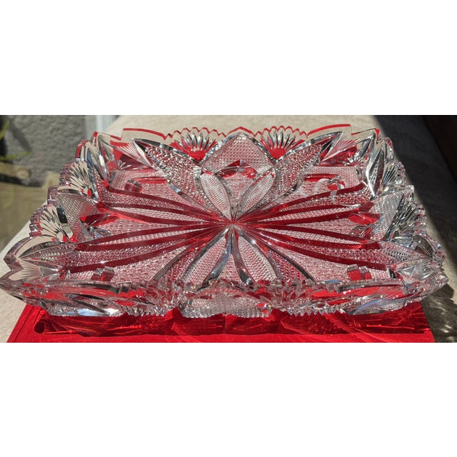 Glass Large Antique American Brilliant Cut Glass Square Serving Bowl Platter Tray For Sale - Image 7 of 7