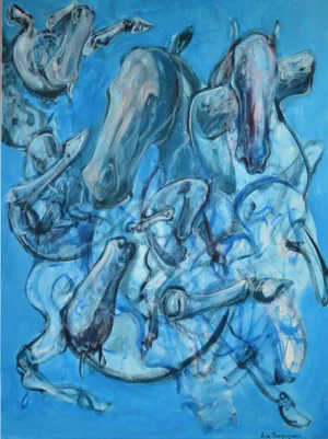 Abstract Horses Acrylic on Canvas Painting Titled "Crossroads", Signed