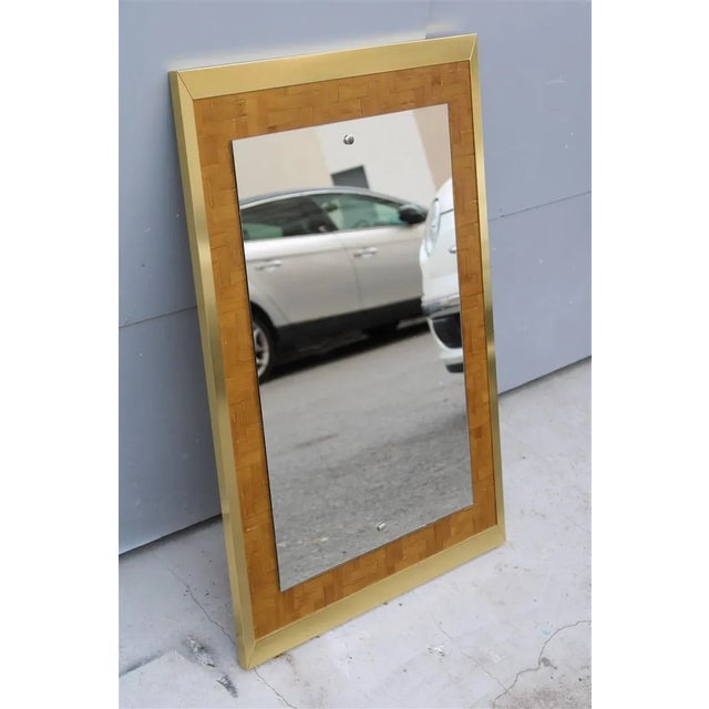 Rectangular Mirror in Straw & Brass from Zevi Arredamenti, Italy, 1970s For Sale - Image 14 of 14
