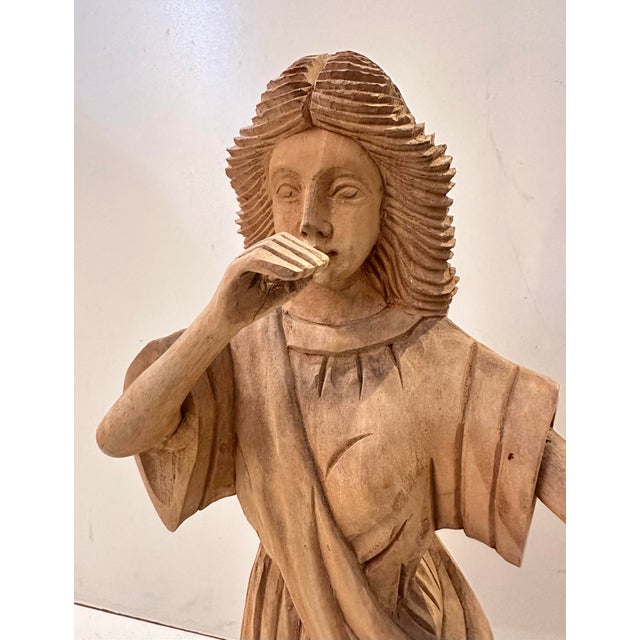 Religious Large Carved Wood Angel Sculpture For Sale - Image 3 of 10