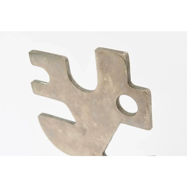 Metal Vintage Abstract Steel Cubist Style Sculpture on Black Veined Marble Base For Sale - Image 7 of 12